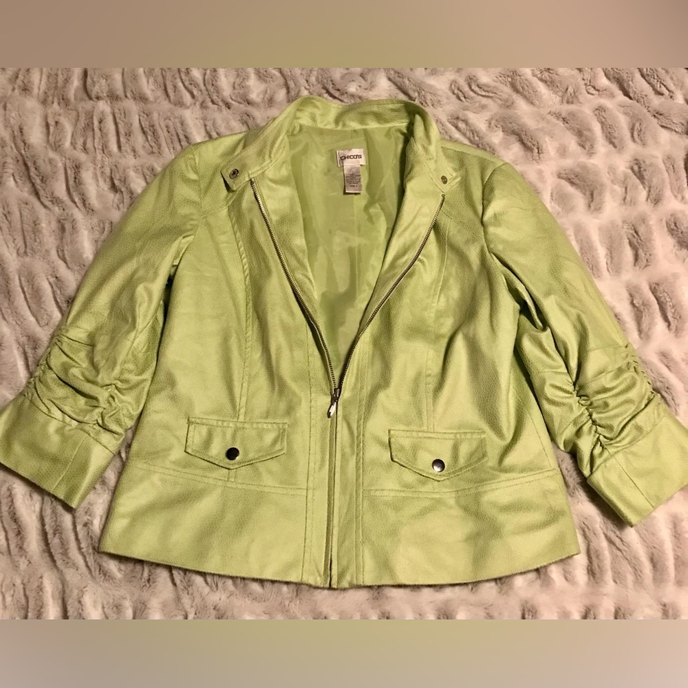 Chico’s Lime Green Soft Python Embossed Ruched Sl… - image 3